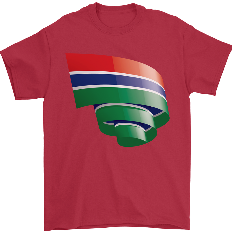 Curled Gambia Flag Gambian Day Football Mens T-Shirt 100% Cotton Red