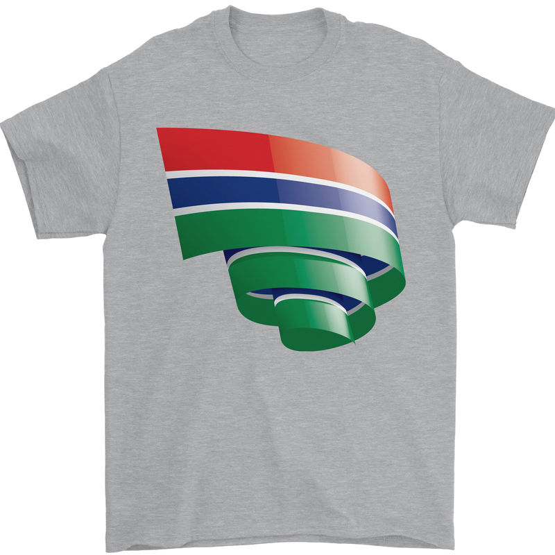 Curled Gambia Flag Gambian Day Football Mens T-Shirt 100% Cotton Sports Grey
