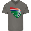 Curled Gambia Flag Gambian Day Football Mens V-Neck Cotton T-Shirt Charcoal