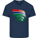 Curled Gambia Flag Gambian Day Football Mens V-Neck Cotton T-Shirt Navy Blue