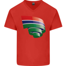 Curled Gambia Flag Gambian Day Football Mens V-Neck Cotton T-Shirt Red