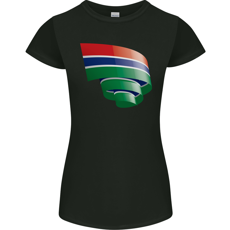 Curled Gambia Flag Gambian Day Football Womens Petite Cut T-Shirt Black