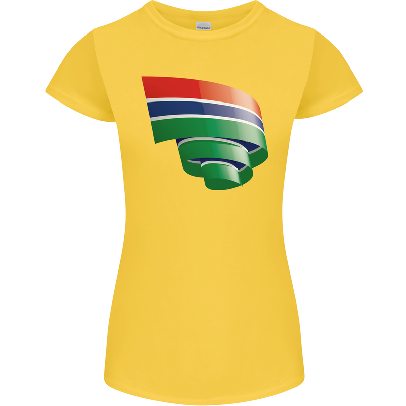 Curled Gambia Flag Gambian Day Football Womens Petite Cut T-Shirt Yellow