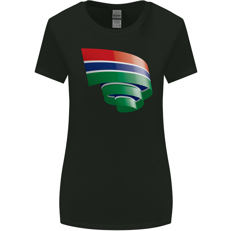 Curled Gambia Flag Gambian Day Football Womens Wider Cut T-Shirt Black