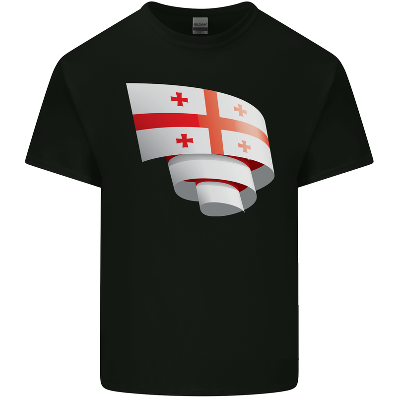Curled Georgia Flag Georgian Day Football Kids T-Shirt Childrens Black