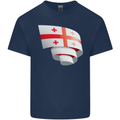Curled Georgia Flag Georgian Day Football Kids T-Shirt Childrens Navy Blue