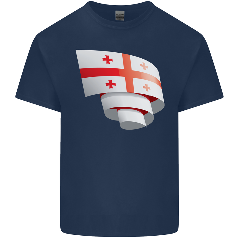 Curled Georgia Flag Georgian Day Football Kids T-Shirt Childrens Navy Blue