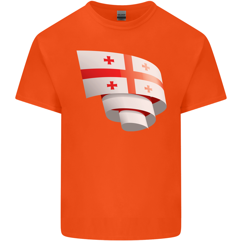 Curled Georgia Flag Georgian Day Football Kids T-Shirt Childrens Orange