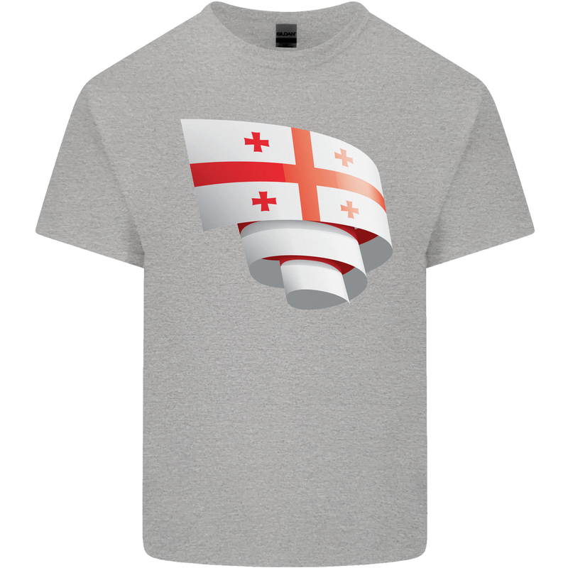 Curled Georgia Flag Georgian Day Football Mens Cotton T-Shirt Tee Top Sports Grey