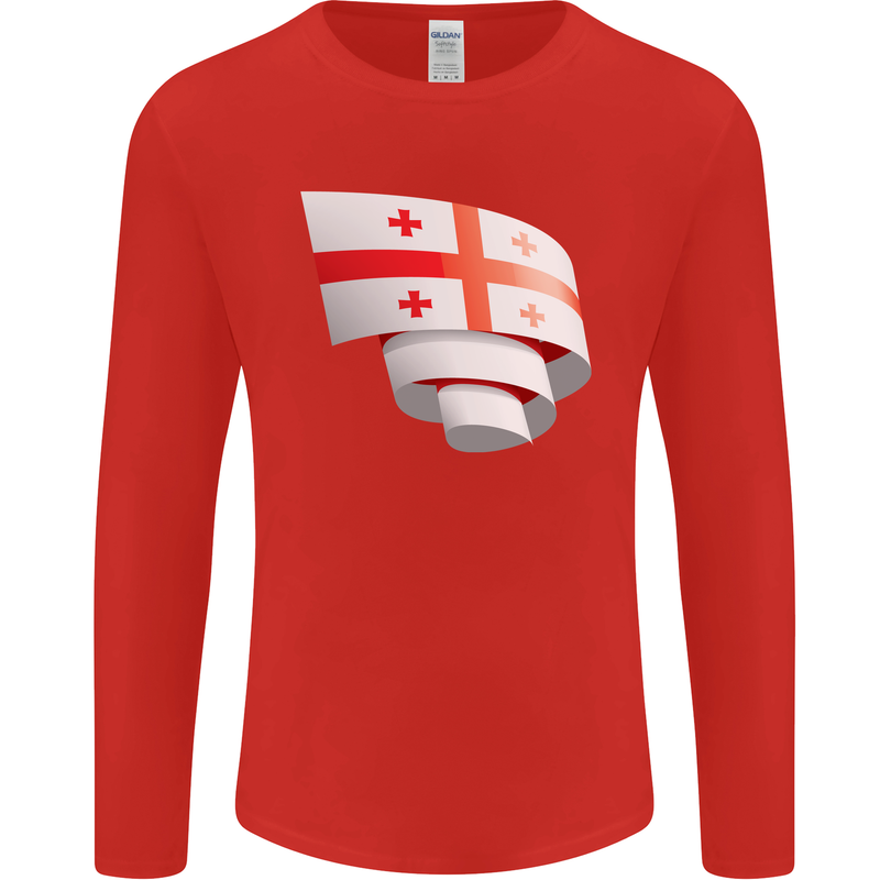Curled Georgia Flag Georgian Day Football Mens Long Sleeve T-Shirt Red