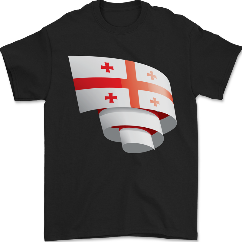 Curled Georgia Flag Georgian Day Football Mens T-Shirt 100% Cotton Black