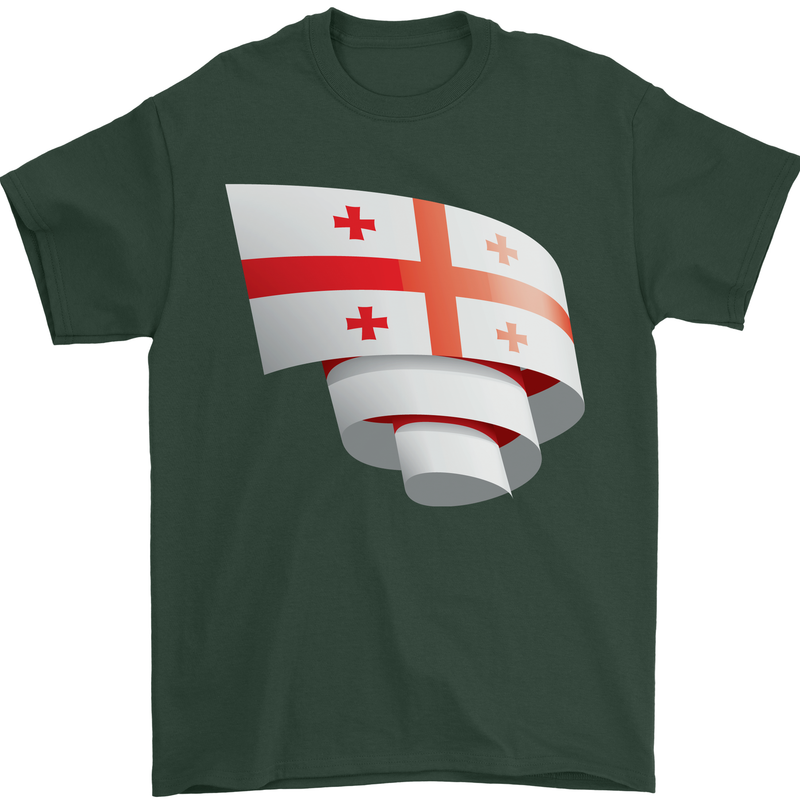 Curled Georgia Flag Georgian Day Football Mens T-Shirt 100% Cotton Forest Green