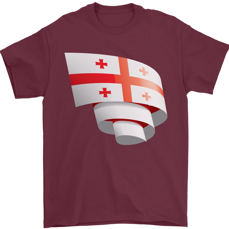 Curled Georgia Flag Georgian Day Football Mens T-Shirt 100% Cotton Maroon