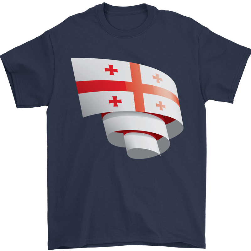 Curled Georgia Flag Georgian Day Football Mens T-Shirt 100% Cotton Navy Blue