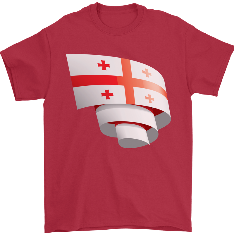 Curled Georgia Flag Georgian Day Football Mens T-Shirt 100% Cotton Red