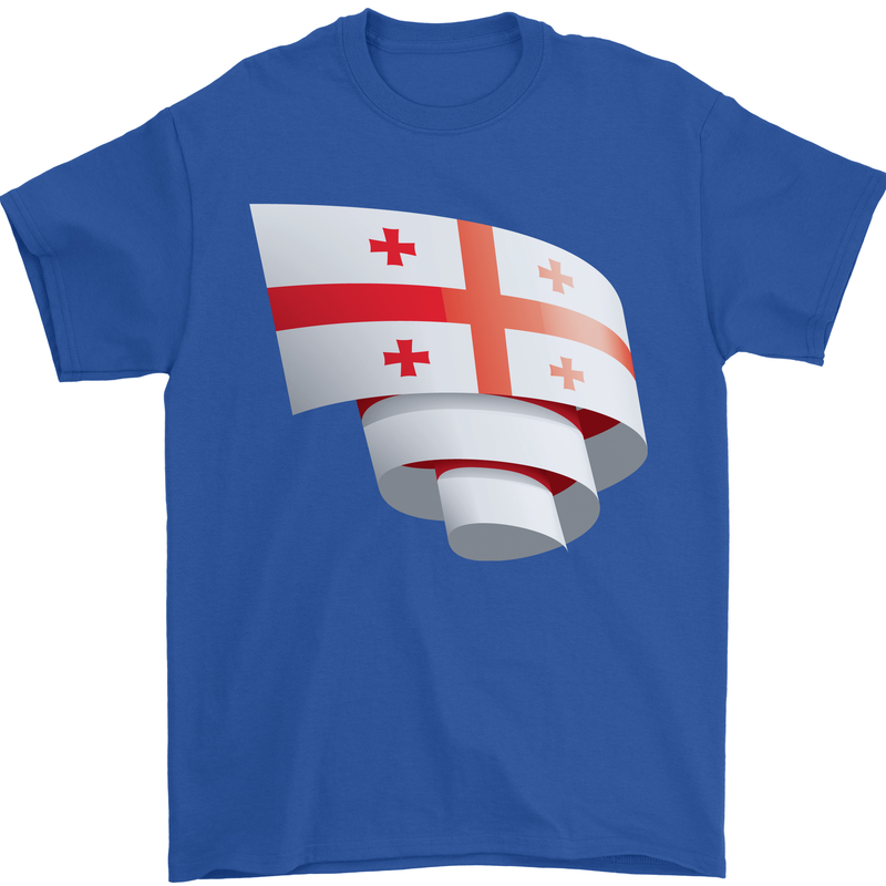 Curled Georgia Flag Georgian Day Football Mens T-Shirt 100% Cotton Royal Blue