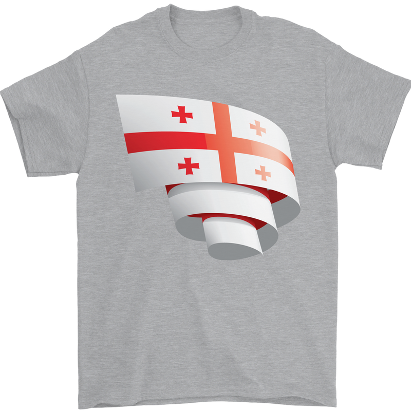 Curled Georgia Flag Georgian Day Football Mens T-Shirt 100% Cotton Sports Grey