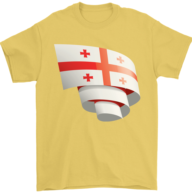 Curled Georgia Flag Georgian Day Football Mens T-Shirt 100% Cotton Yellow
