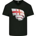 Curled Georgia Flag Georgian Day Football Mens V-Neck Cotton T-Shirt Black