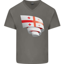 Curled Georgia Flag Georgian Day Football Mens V-Neck Cotton T-Shirt Charcoal