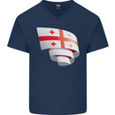 Curled Georgia Flag Georgian Day Football Mens V-Neck Cotton T-Shirt Navy Blue