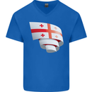 Curled Georgia Flag Georgian Day Football Mens V-Neck Cotton T-Shirt Royal Blue