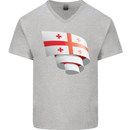 Curled Georgia Flag Georgian Day Football Mens V-Neck Cotton T-Shirt Sports Grey