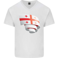 Curled Georgia Flag Georgian Day Football Mens V-Neck Cotton T-Shirt White