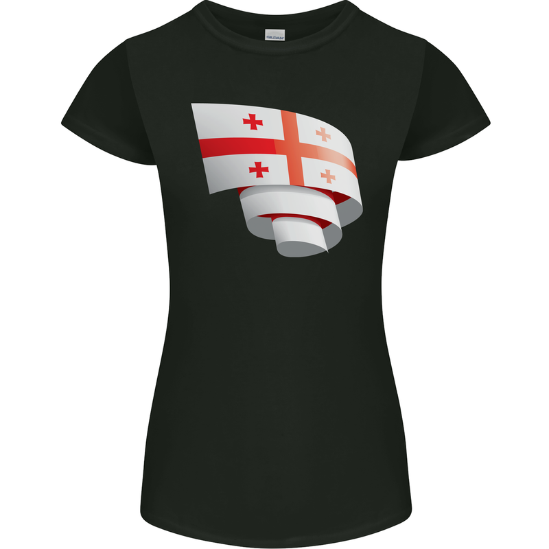 Curled Georgia Flag Georgian Day Football Womens Petite Cut T-Shirt Black