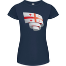 Curled Georgia Flag Georgian Day Football Womens Petite Cut T-Shirt Navy Blue