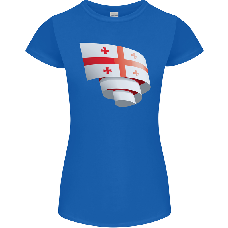 Curled Georgia Flag Georgian Day Football Womens Petite Cut T-Shirt Royal Blue