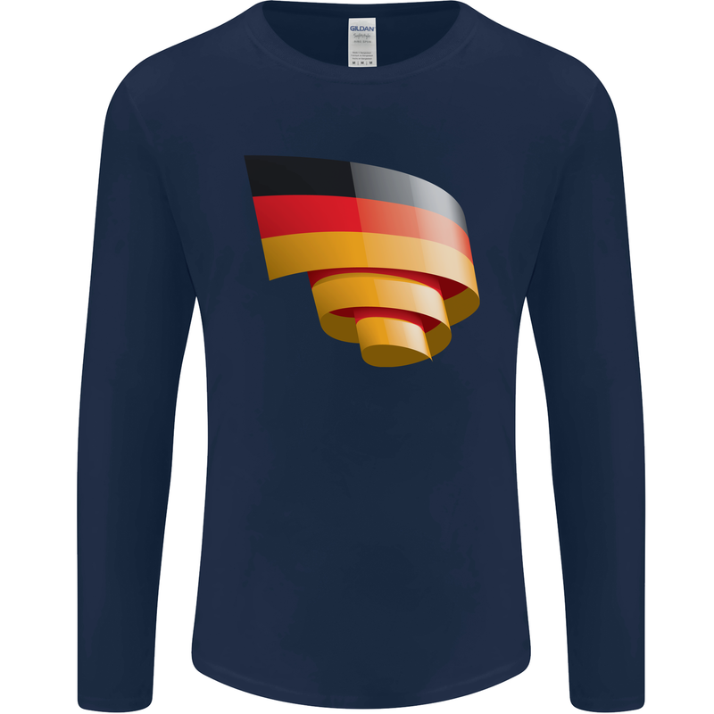 Curled Germany Flag German Day Football Mens Long Sleeve T-Shirt Navy Blue