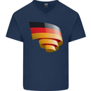 Curled Germany Flag German Day Football Mens V-Neck Cotton T-Shirt Navy Blue