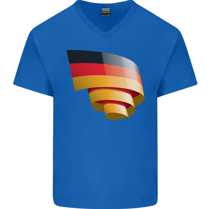 Curled Germany Flag German Day Football Mens V-Neck Cotton T-Shirt Royal Blue
