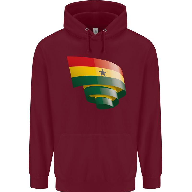 Curled Ghana Flag Ghanaian Day Football Mens 80% Cotton Hoodie Maroon