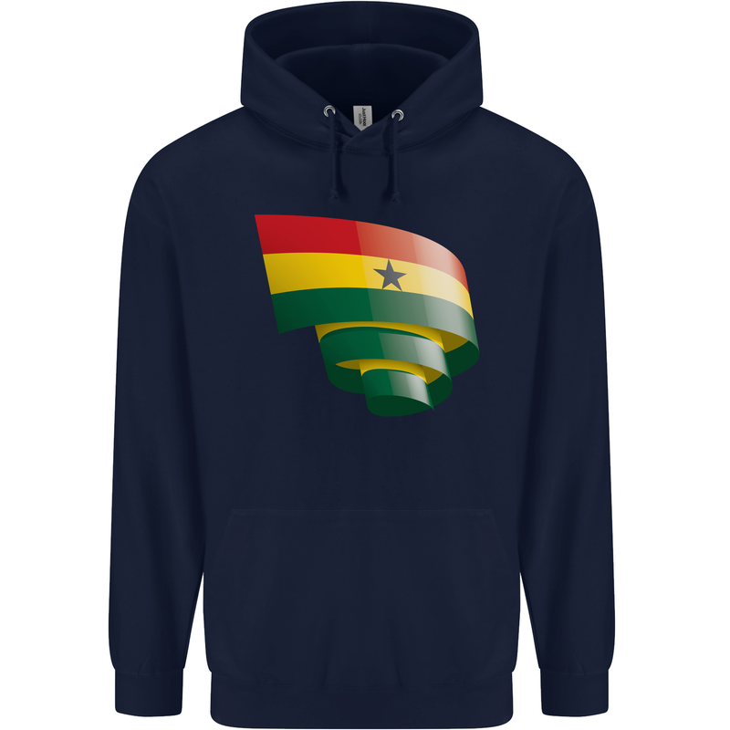 Curled Ghana Flag Ghanaian Day Football Mens 80% Cotton Hoodie Navy Blue