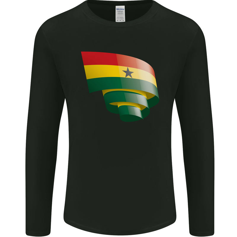 Curled Ghana Flag Ghanaian Day Football Mens Long Sleeve T-Shirt Black