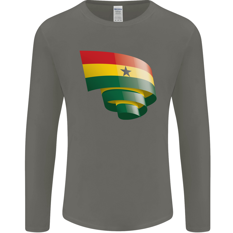 Curled Ghana Flag Ghanaian Day Football Mens Long Sleeve T-Shirt Charcoal