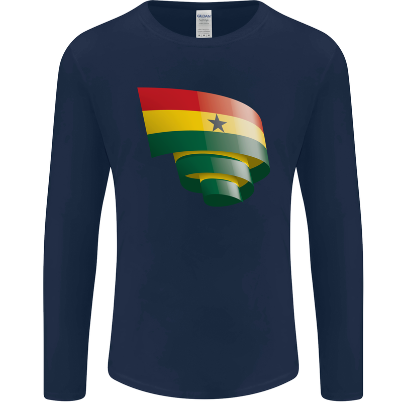 Curled Ghana Flag Ghanaian Day Football Mens Long Sleeve T-Shirt Navy Blue