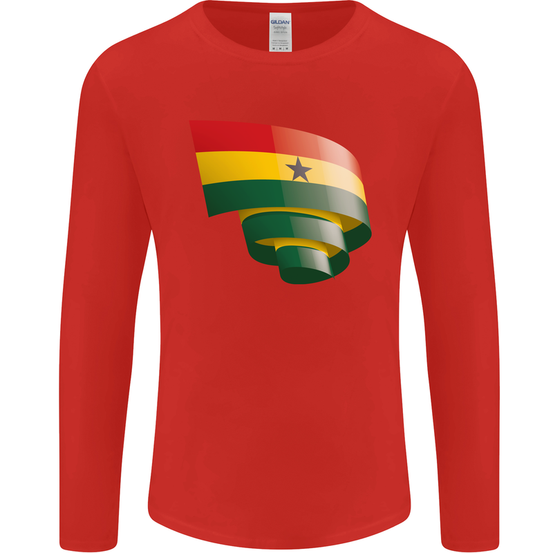 Curled Ghana Flag Ghanaian Day Football Mens Long Sleeve T-Shirt Red
