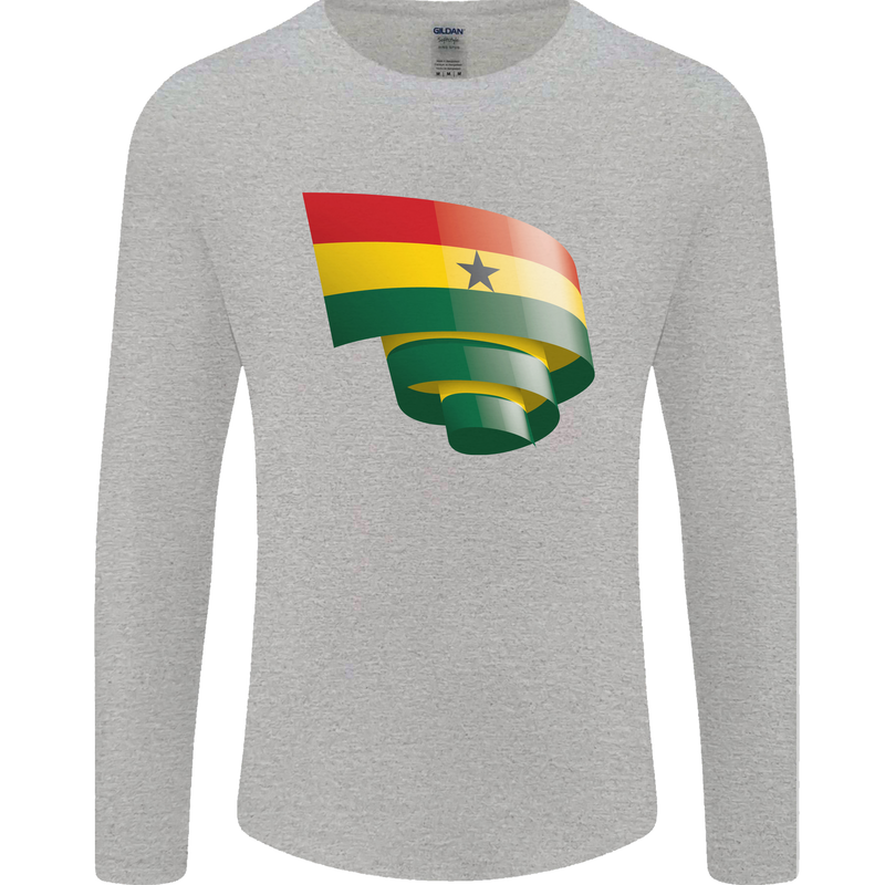 Curled Ghana Flag Ghanaian Day Football Mens Long Sleeve T-Shirt Sports Grey