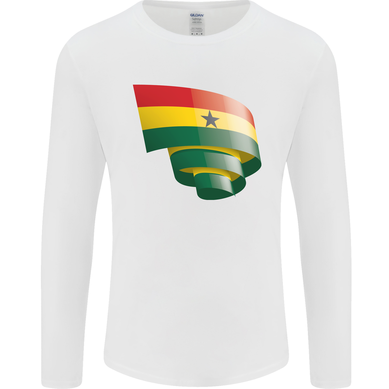 Curled Ghana Flag Ghanaian Day Football Mens Long Sleeve T-Shirt White
