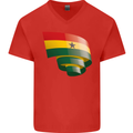 Curled Ghana Flag Ghanaian Day Football Mens V-Neck Cotton T-Shirt Red