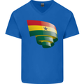 Curled Ghana Flag Ghanaian Day Football Mens V-Neck Cotton T-Shirt Royal Blue
