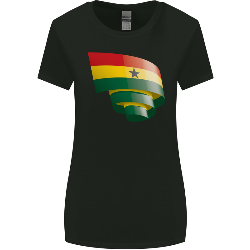Curled Ghana Flag Ghanaian Day Football Womens Wider Cut T-Shirt Black