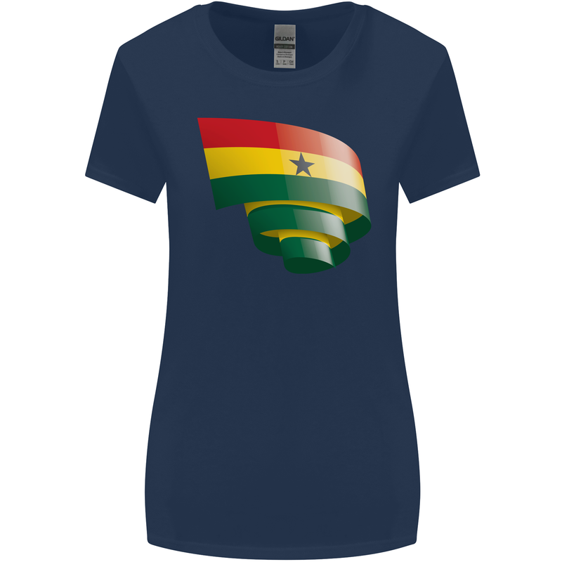 Curled Ghana Flag Ghanaian Day Football Womens Wider Cut T-Shirt Navy Blue