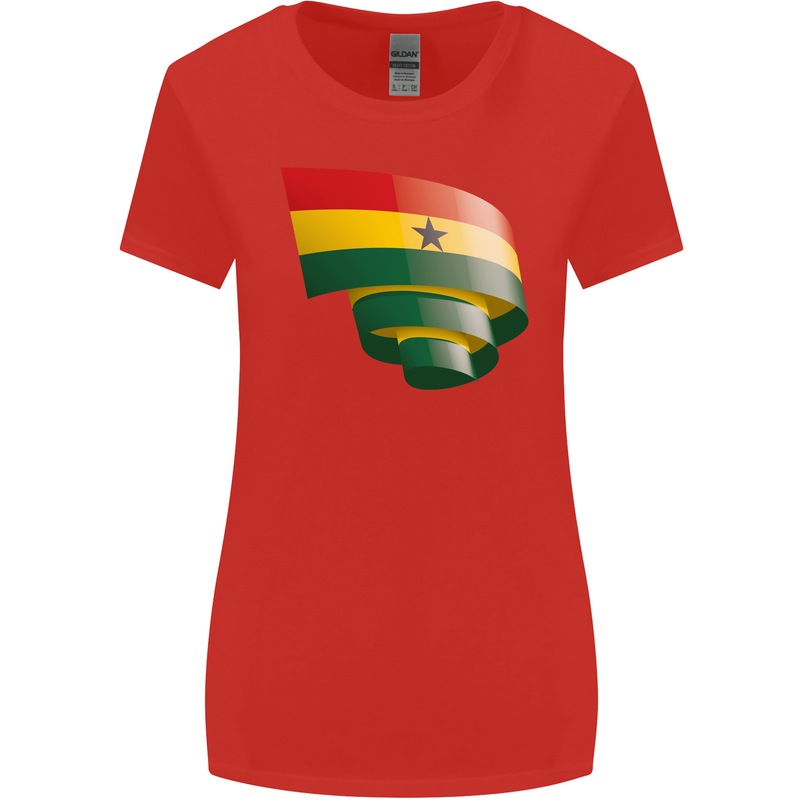 Curled Ghana Flag Ghanaian Day Football Womens Wider Cut T-Shirt Red