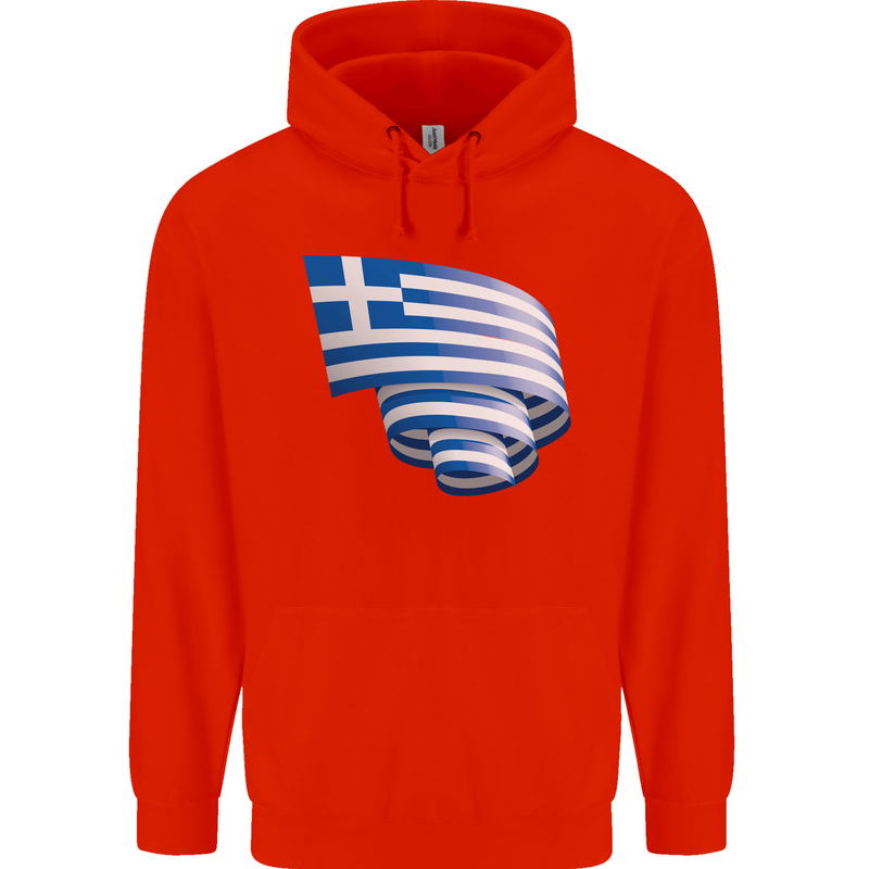 Curled Greece Flag Greek Day Football Childrens Kids Hoodie Bright Red