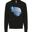Curled Greece Flag Greek Day Football Kids Sweatshirt Jumper Black