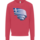 Curled Greece Flag Greek Day Football Kids Sweatshirt Jumper Heliconia